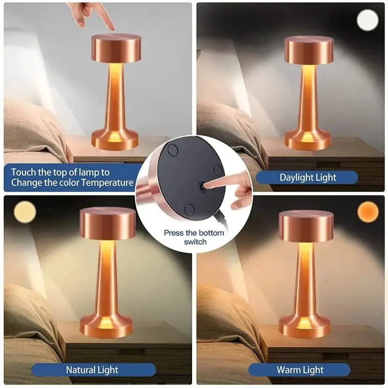 Retro LED Table Lamp – Touch Dimmable 3-Color Rechargeable LED Table Lamp Axl