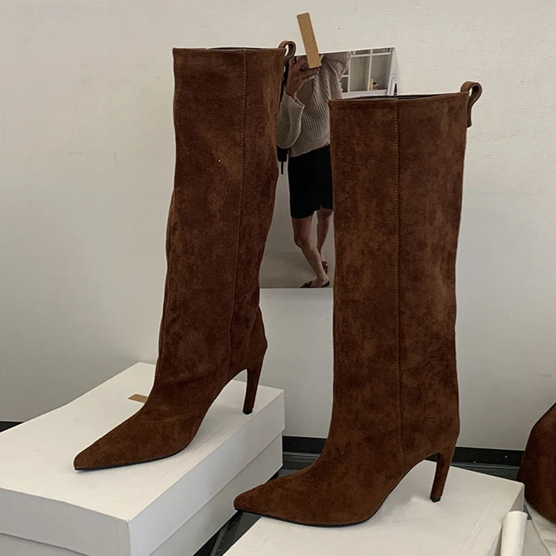Women's Slim Knee High Boots – Pointed Toe Thin Heel Knee High Boots Axl brown 37