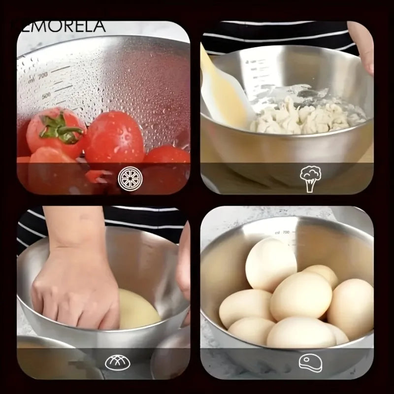 KEMORELA 3-Piece Stainless Steel Mixing Bowl Set with Scale Mixing Bowl Set Axl