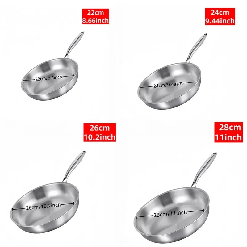 304 Stainless Steel Uncoated Frying Pan – Gas & Induction Stainless Steel Frying Pan Axl