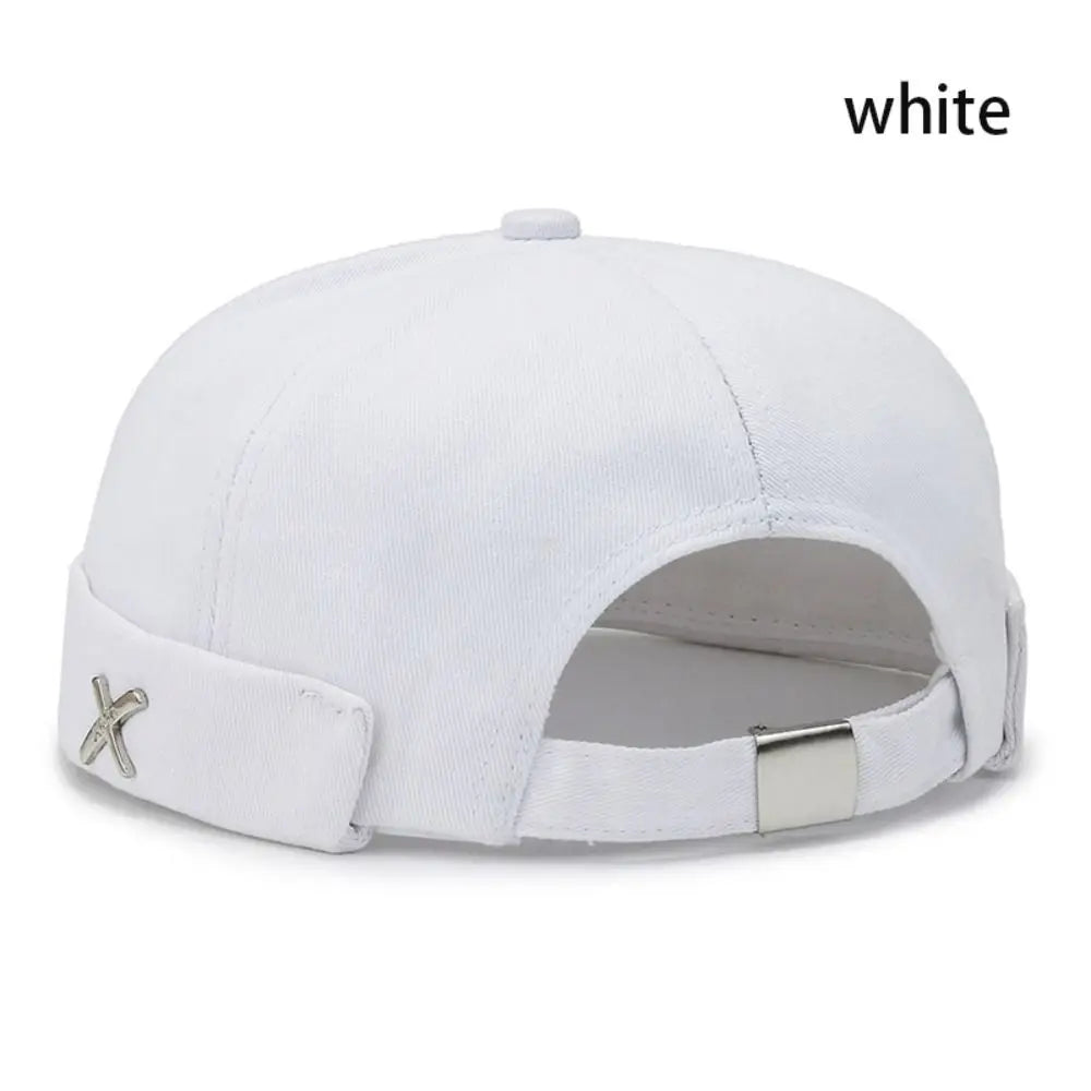 Vintage Washed Cotton Brimless Docker Cap – Unisex Dome Hat Brimless Docker Cap Axl white