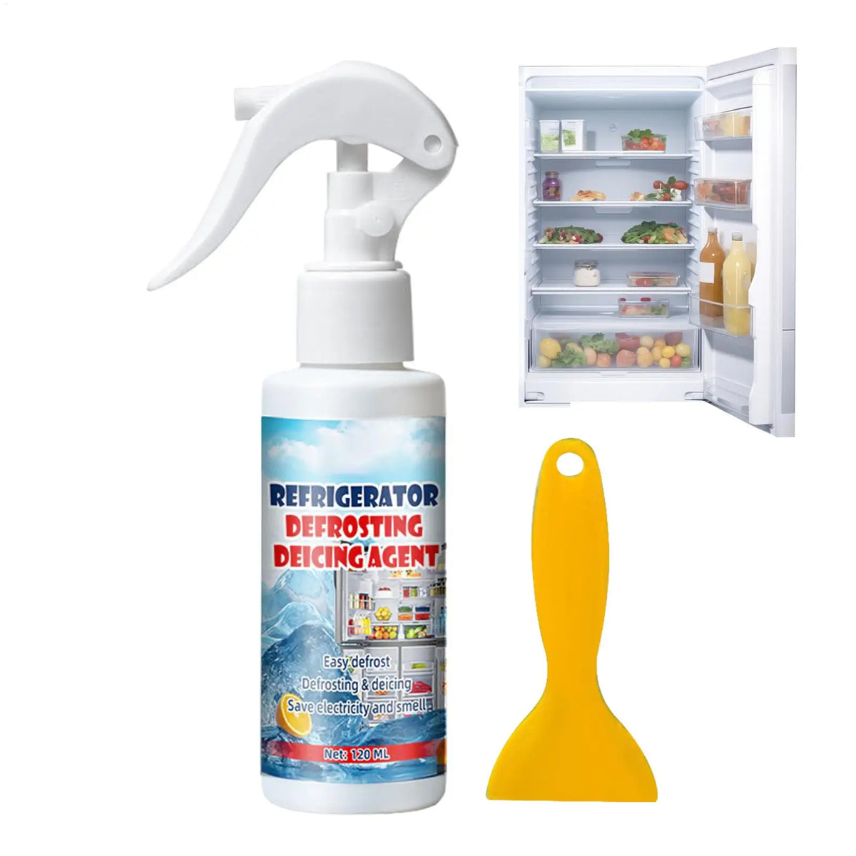 120ml Freezer Defrost Spray – Fridge Ice Remover + Shovel Defrosting Spray Axl