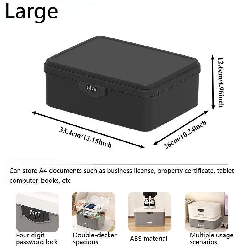 Portable Lockable Storage Box – 4-Digit Combination Lock Lockable Storage Box Axl Black - L- 1pc