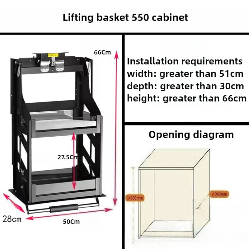 Pull-Down Cabinet Basket | Kitchen Seasoning Storage Rack Cabinet Storage Rack Axl 550 Cabinet