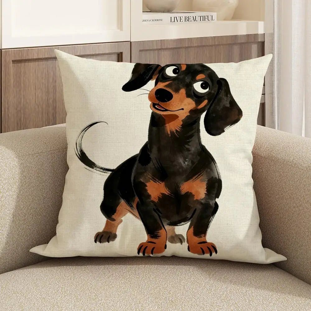 Dachshund Watercolor Linen Cushion Cover | Sofa & Home Decor Cushion Cover Axl White7 35X35cm