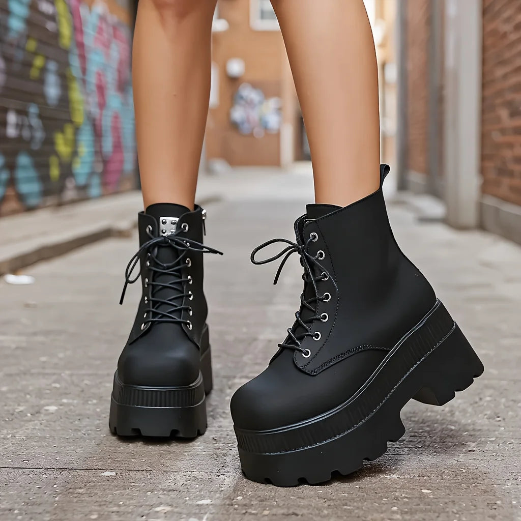 Women's Lace-Up Wedge Ankle Boots | Casual Platform Style Wedge Ankle Boots Axl black 37