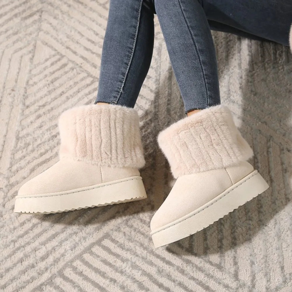 VKJF Women's Plush Slip-On Ankle Snow Boots – Black Winter Women's Snow Boots Axl 41 Beige