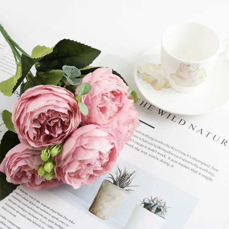 Silk Peony Bouquet – Artificial Flowers for Wedding & Home Decor Artificial Flower Bouquet Axl pink