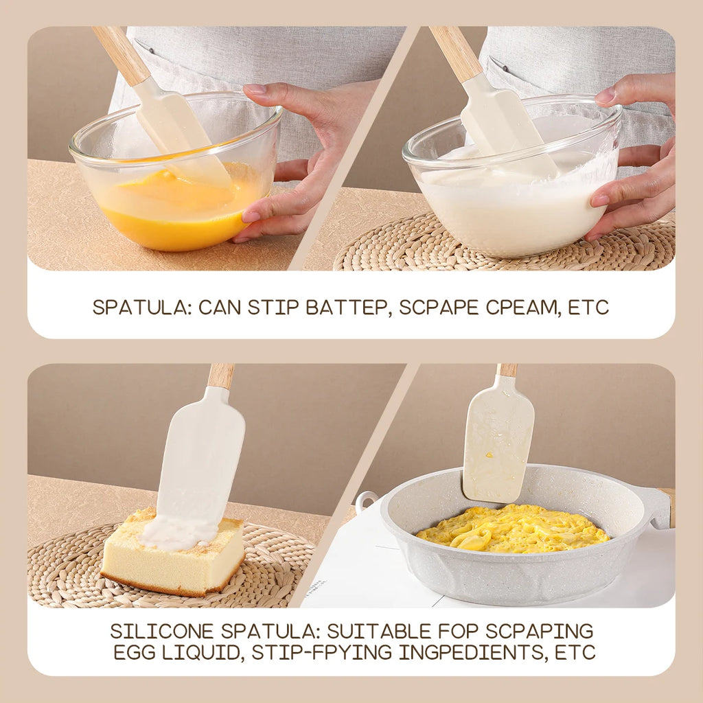 4-Piece Silicone Spatula Set with Wood Handles | Baking Silicone Spatula Set Axl