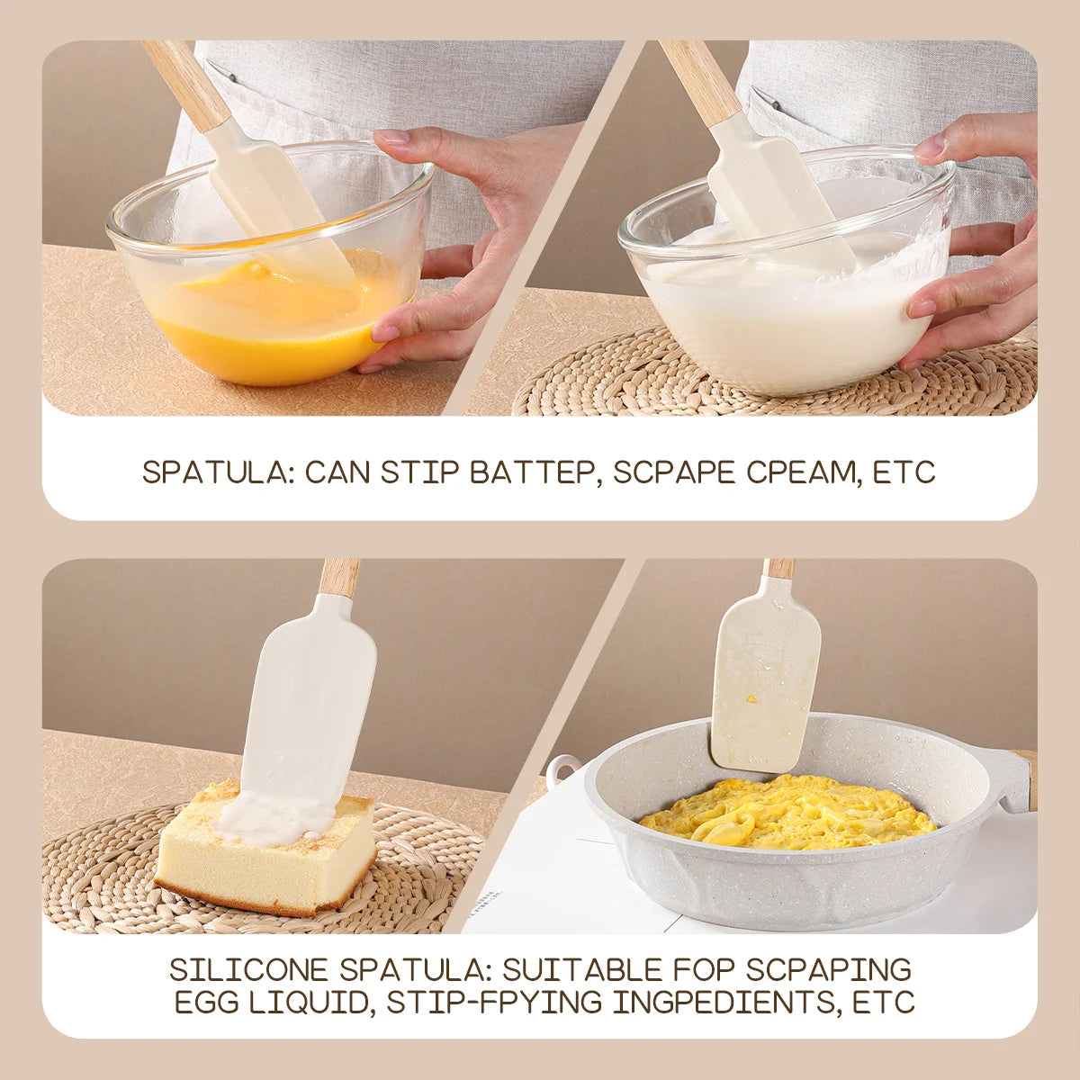 4-Piece Silicone Spatula Set with Wood Handles | Baking Silicone Spatula Set Axl