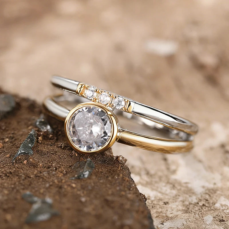 Huitan Two-Tone CZ Ring for Women | Sparkling Party Jewelry Fashion Ring Axl