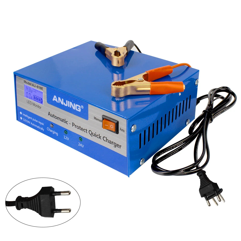 Automatic Pulse Battery Charger 12V 24V 200AH Lead Acid Smart Car Battery Charger Axl EU Plug