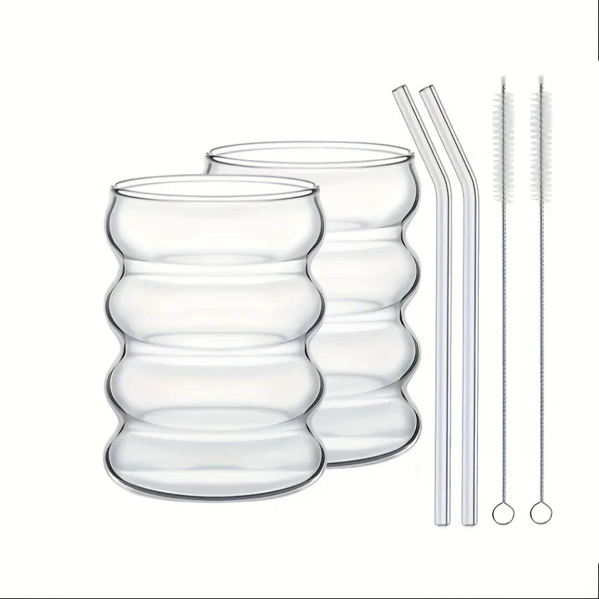 KEMORELA Borosilicate Glass Coffee Cups Set of 2 | Ripple Design Glass Coffee Cups Axl 2PCS 350ml