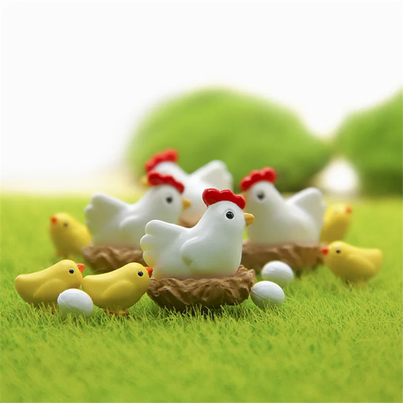 10-Piece Miniature Hen Chick Egg Nest Figurine Set | 1:12 Scale Miniature Figurine Set Axl