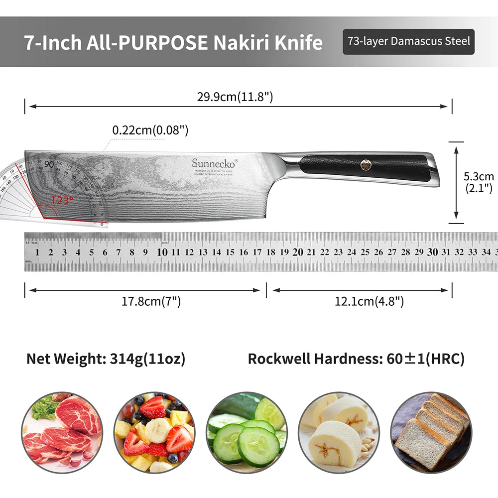 Sunnecko Damascus Steel Chef's Knife Set – VG-10 Japanese Knives Damascus Kitchen Knife Set Axl 7 Inch Nakiri Knife China Mainland