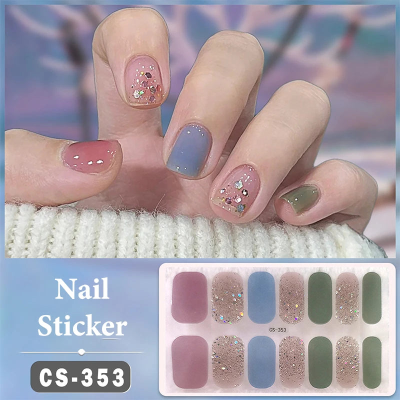 Waterproof Full Cover Nail Wraps – No-Lamp Nail Stickers 14pc Nail Art Wraps Axl CS353