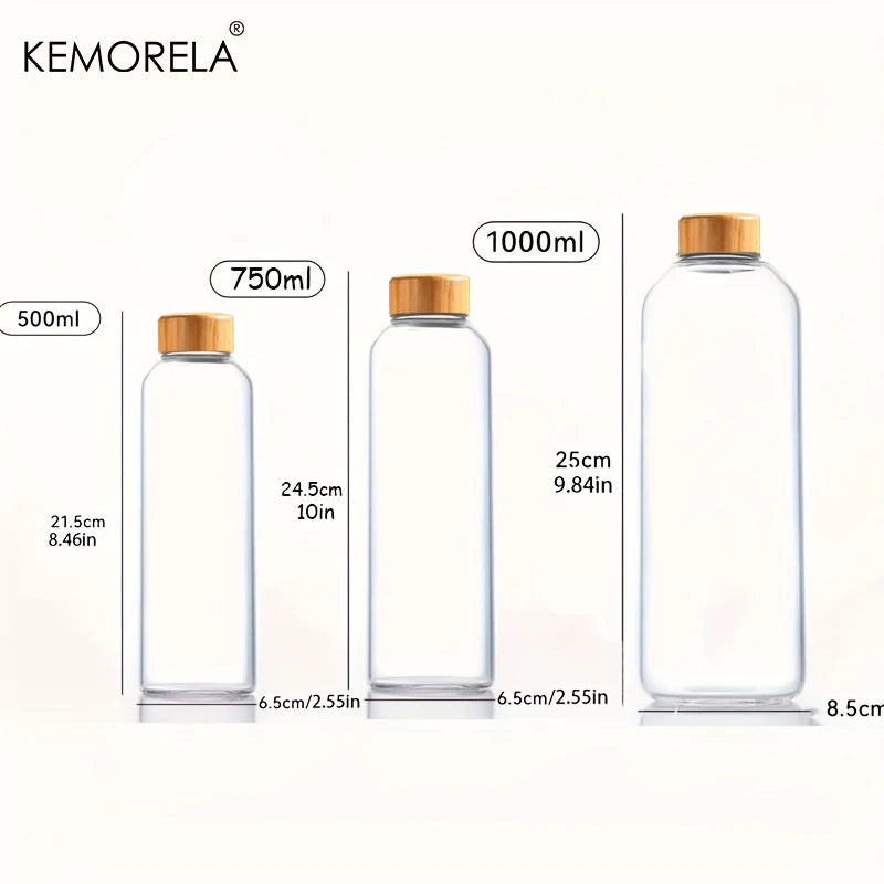 Glass Water Bottle Wooden Lid 500/750/1000ml + Cleaning Brush Glass Water Bottle Axl