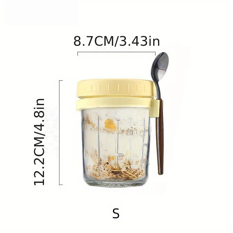 KEMORELA Overnight Oats Glass Cup with Spoon | Mason Tumbler Glass Meal Prep Cup Axl Yellow-S