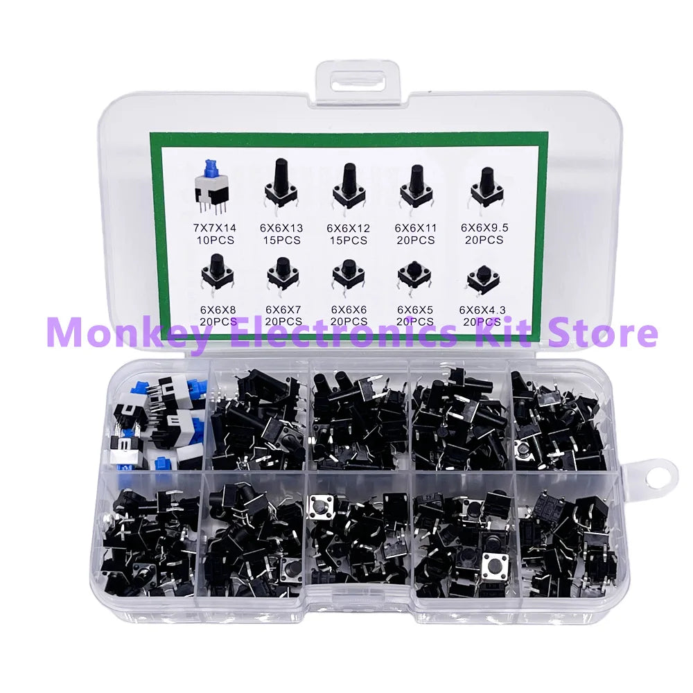 Push Button Switch Kit – 10 Types 100/180/200 Pcs Assortment Box Switch Assortment Kit Axl 180 Button Kit