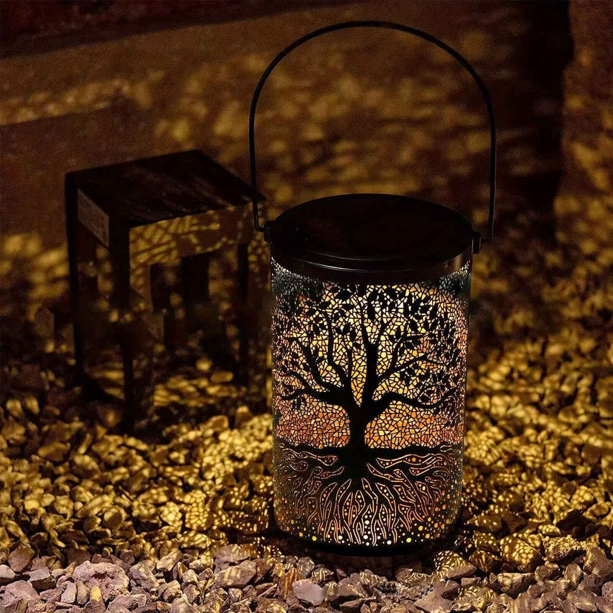 Hanging Solar Lantern – Vintage Metal LED Tree Garden Light Solar Garden Lantern Axl