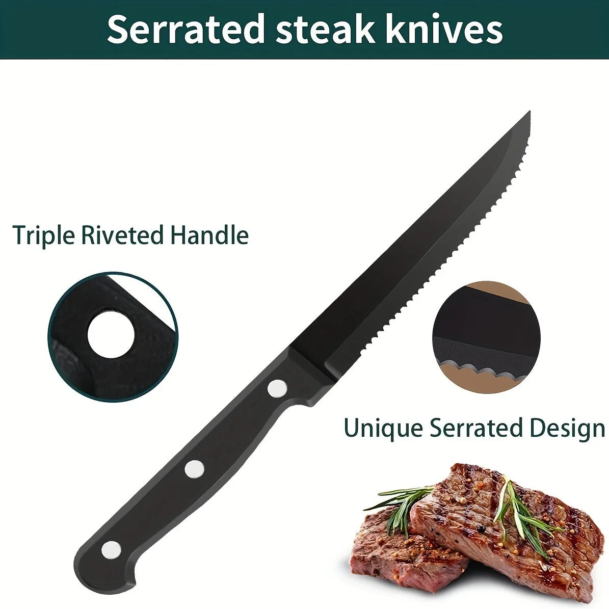 Black Stainless Steel Steak Knife Set – 4/6/8/16 Pcs Serrated Steak Knife Set Axl