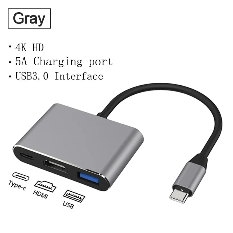 USB-C 3-in-1 Hub – 4K HDMI, USB 3.0 & 100W PD Charging USB-C Multiport Hub Axl Grey