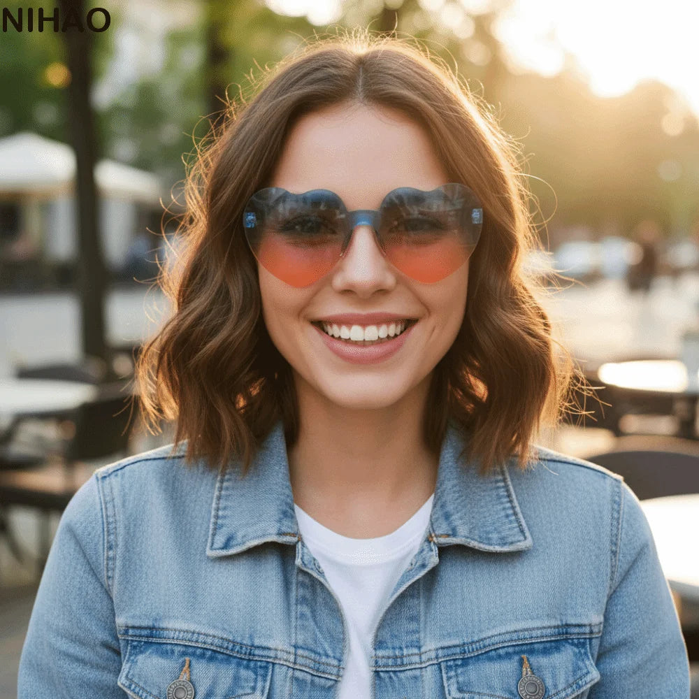 Heart Shape UV Sunglasses – Colorful Gradient Rimless Shades Fashion Sunglasses Axl