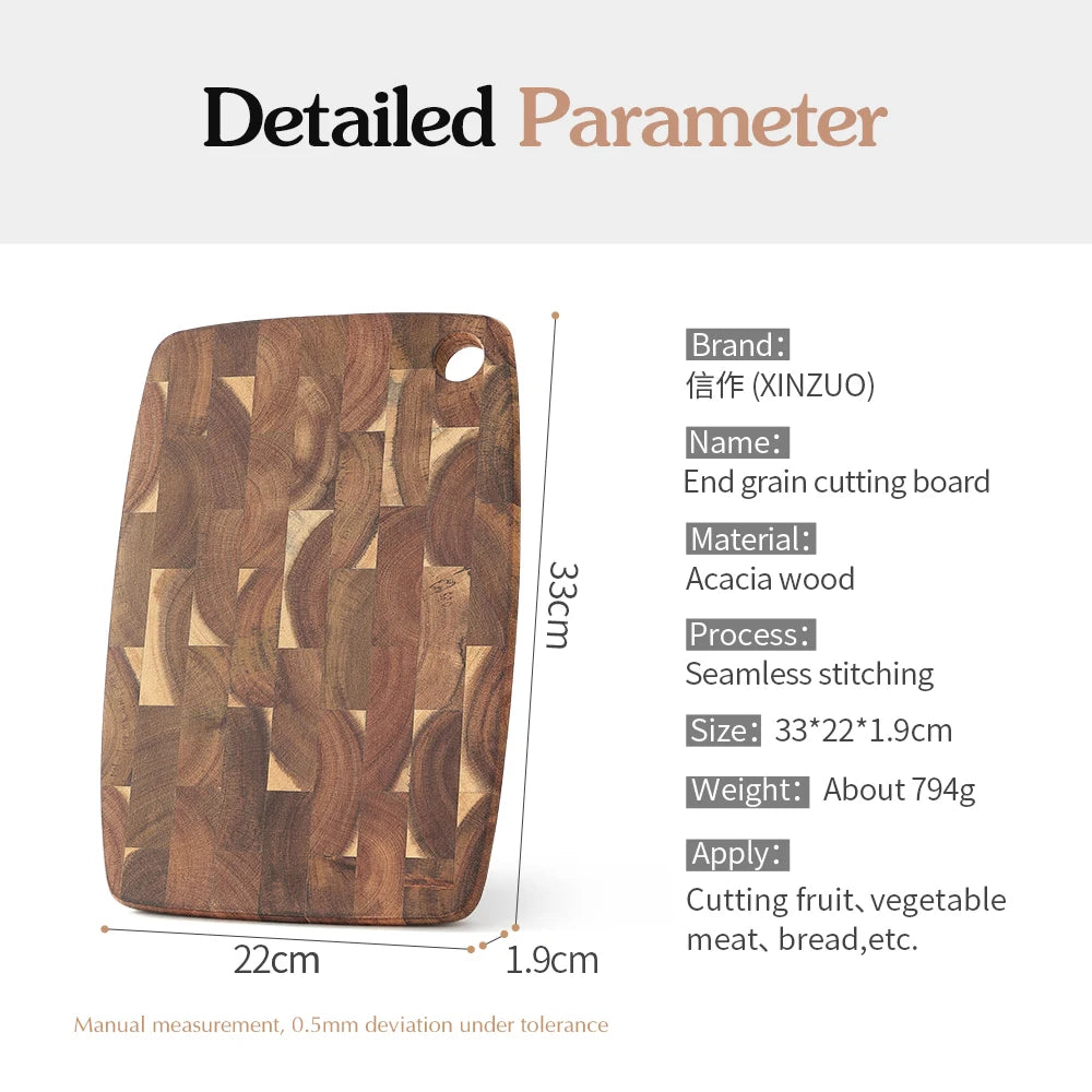 XINZUO Acacia End Grain Cutting Board | Seamless & Eco-Safe Wooden Cutting Board Axl