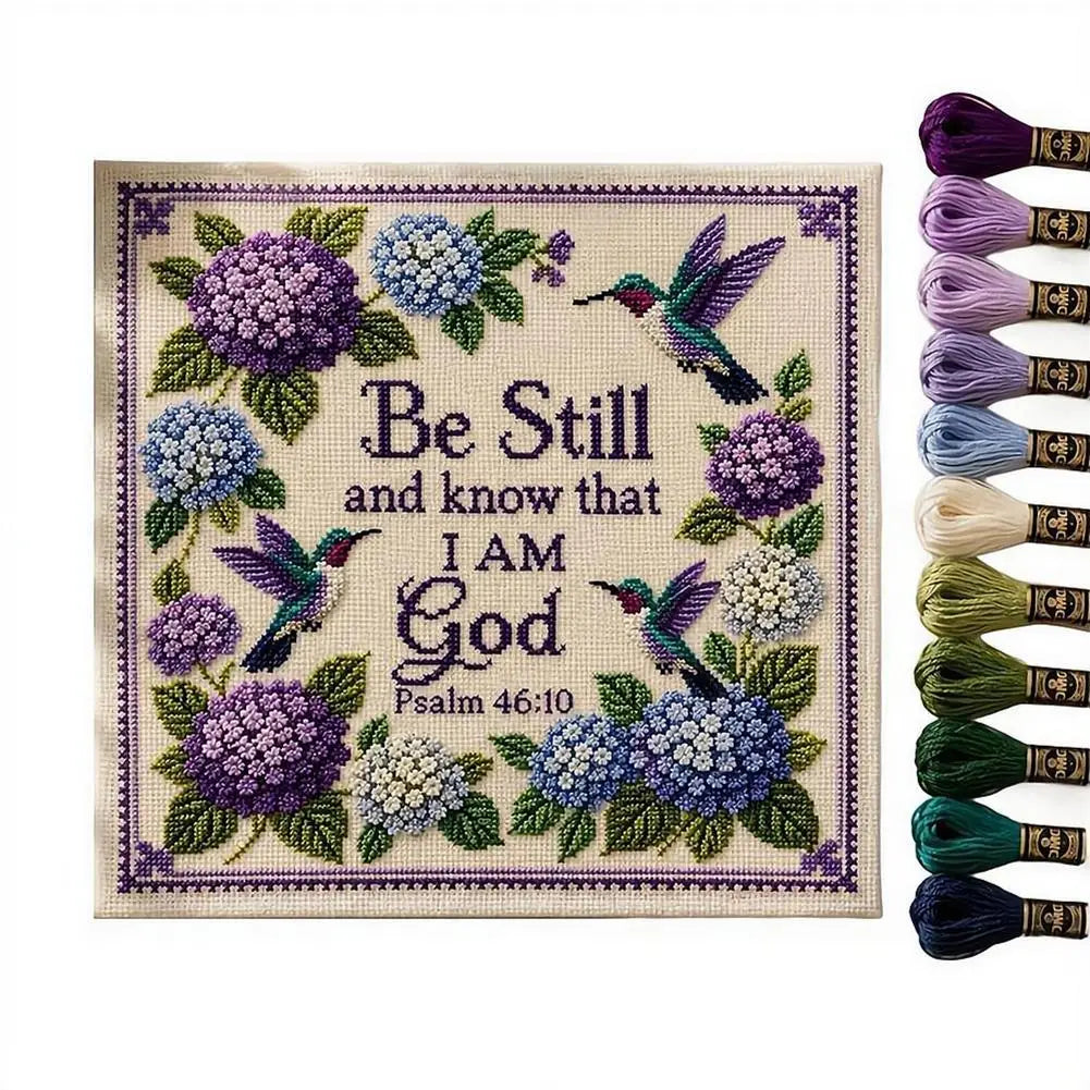 DIY Cross Stitch Kit – Hummingbird & Hydrangea Embroidery Set Cross Stitch Kit Axl