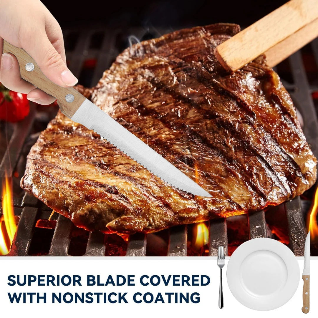 Stainless Steel Steak Knife Set – Wooden Handle | 1–8 Piece Steak Knife Set Axl