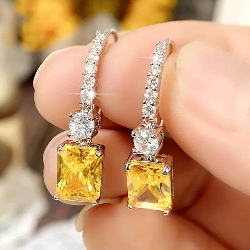 Huitan Yellow CZ Dangle Earrings – Elegant Drop Earrings Women CZ Dangle Earrings Axl E2250
