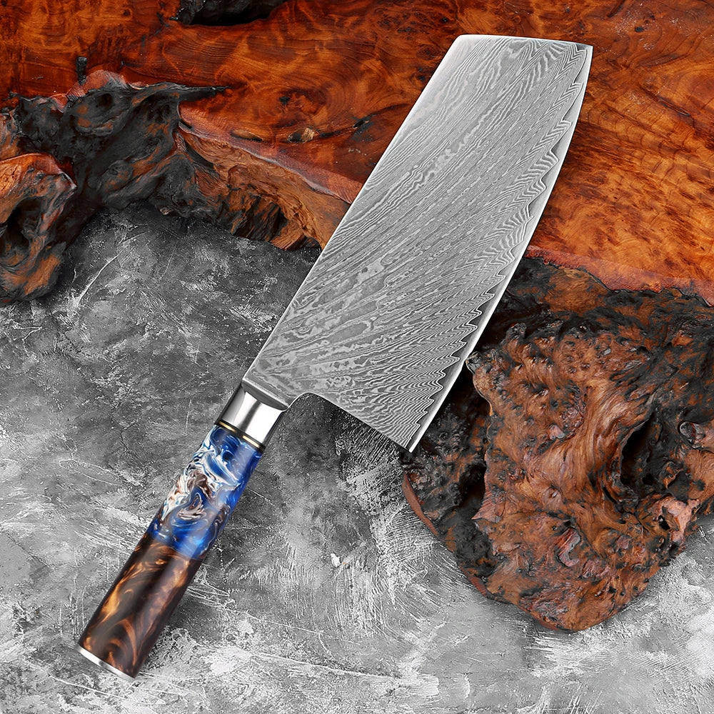 XITUO 7-Inch Damascus Steel Cleaver Knife – Kitchen Butcher Damascus Cleaver Knife Axl