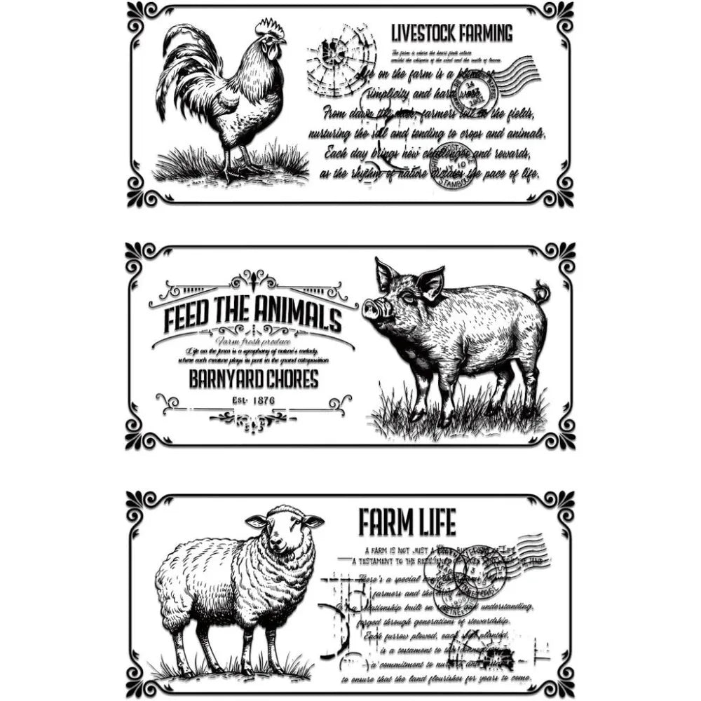 Retro Farm Animal Rub-On Transfer Decals – 3 Sheets 6×12" Rub-On Transfer Decals Axl AECH04-18949