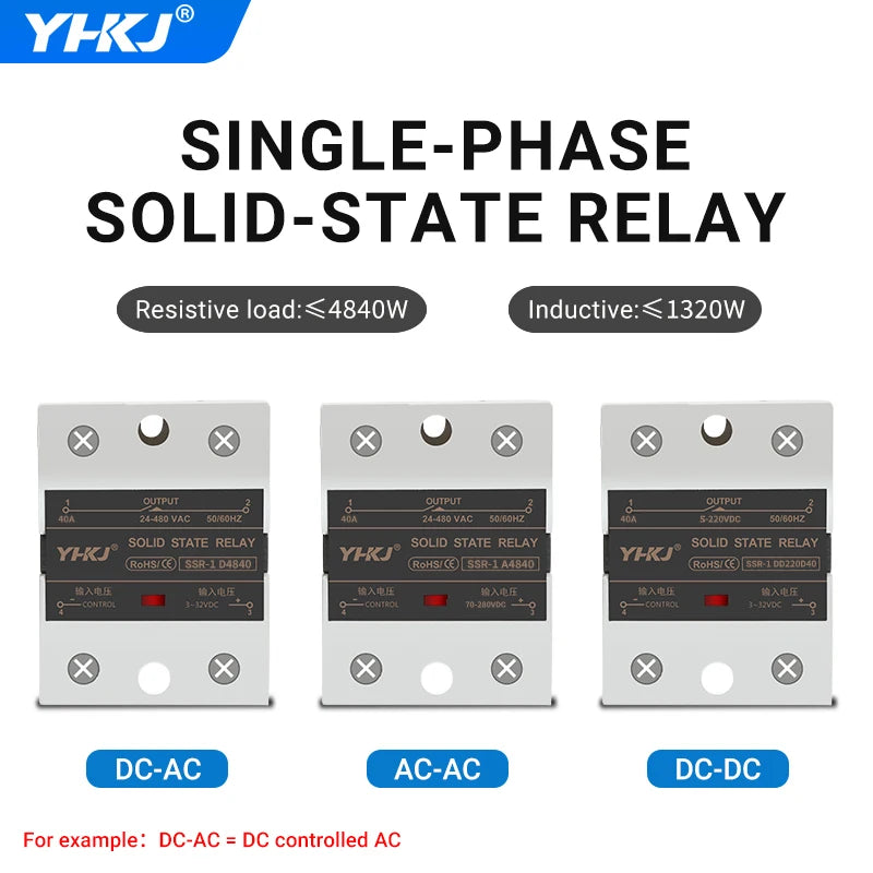 Solid State Relay 10A–120A DC-AC AC-AC DC-DC SSR | 24-480VAC Solid State Relay Axl 40A DC-AC