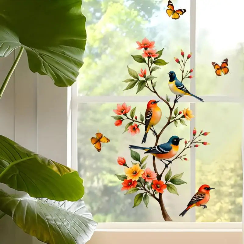 Tree Branch Bird & Butterfly Window Cling PVC Decal Sticker Window Cling Decal Axl