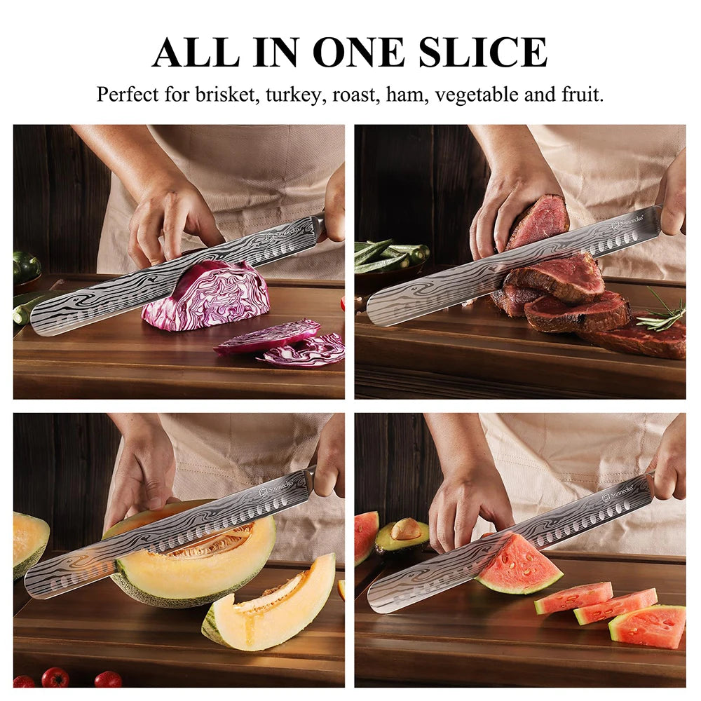Sunnecko 12" Brisket Slicing Knife | High Carbon Steel & Pakkawood Brisket Slicing Knife Axl