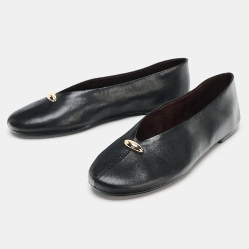 Women's Vintage Ballet Flats – Soft Sole Metal Detail Slip-On Ballet Flats Axl black 40
