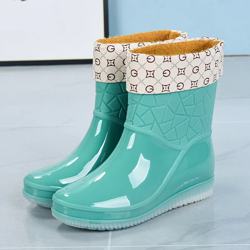 Women's Waterproof Mid-Calf Rain Boots – Anti-Slip Wedge Women's Rain Boots Axl Green velvet 40