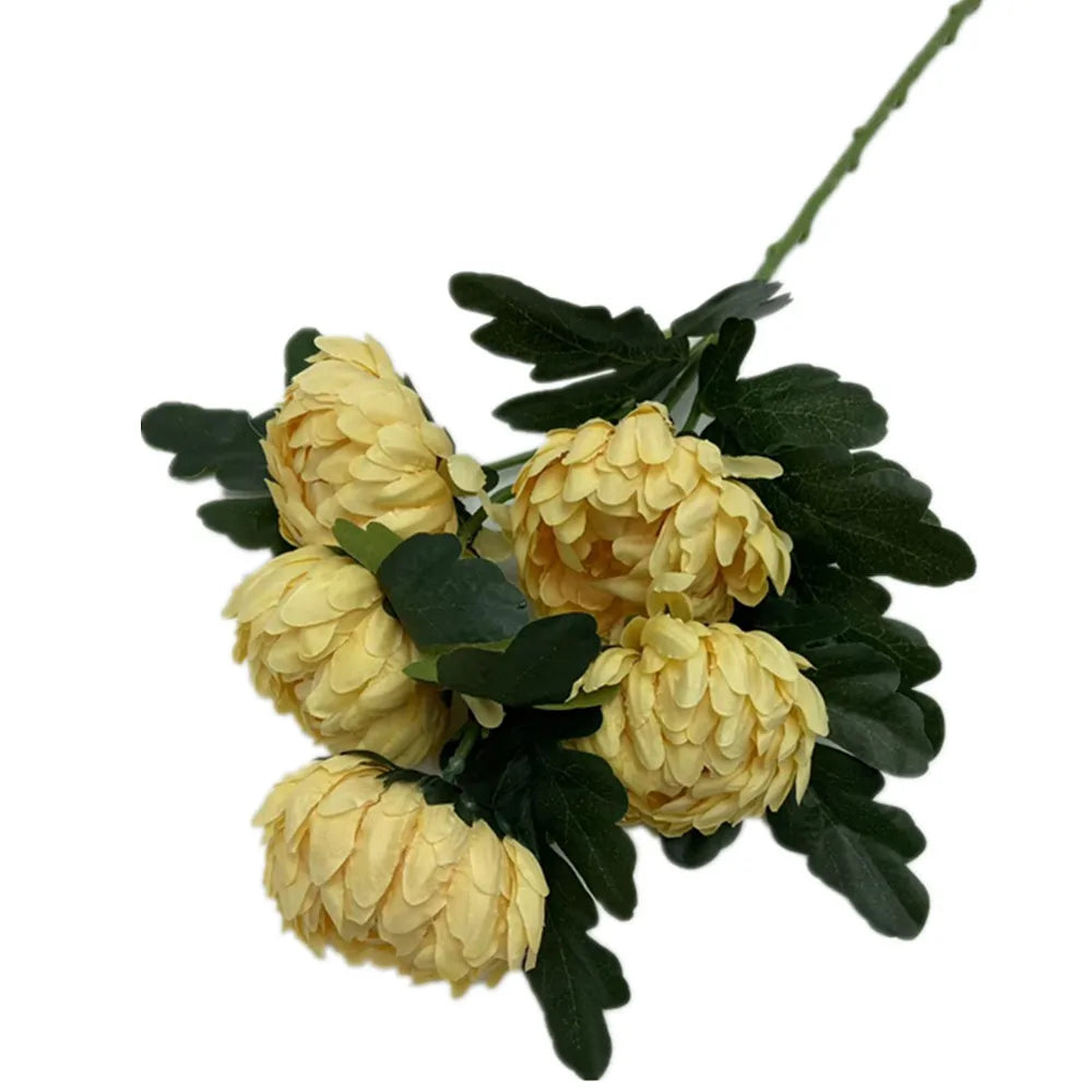 Artificial Silk Chrysanthemum Branch – 5 Heads, 57cm Stem Artificial Silk Flowers Axl light yellow
