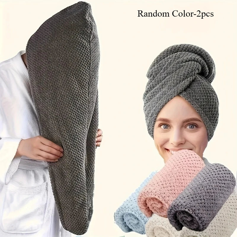 Set of 2 Microfiber Hair Drying Caps – Long Hair Towel Wrap Hair Drying Cap Axl Random Color-2PCS