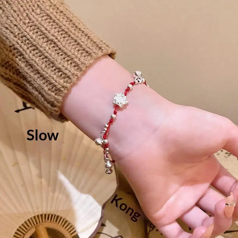 Chinese Style Red Rope Bracelet – Lotus Flower Bell Charm Charm Bracelet Axl