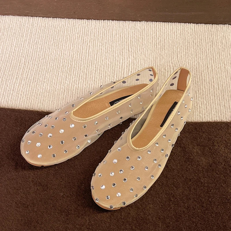 Crystal Mesh Women's Ballet Flats – Slip-On Dress Loafers Ballet Flats Axl Beige 36