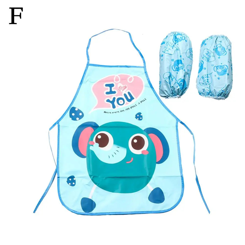 Kids Waterproof Art Apron with Sleeves – Cartoon Painting Bib Kids Art Apron Axl F