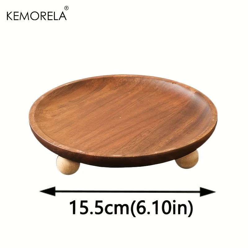 KEMORELA Solid Wood Serving Tray – Vintage Pedestal Stand Wooden Serving Tray Axl A