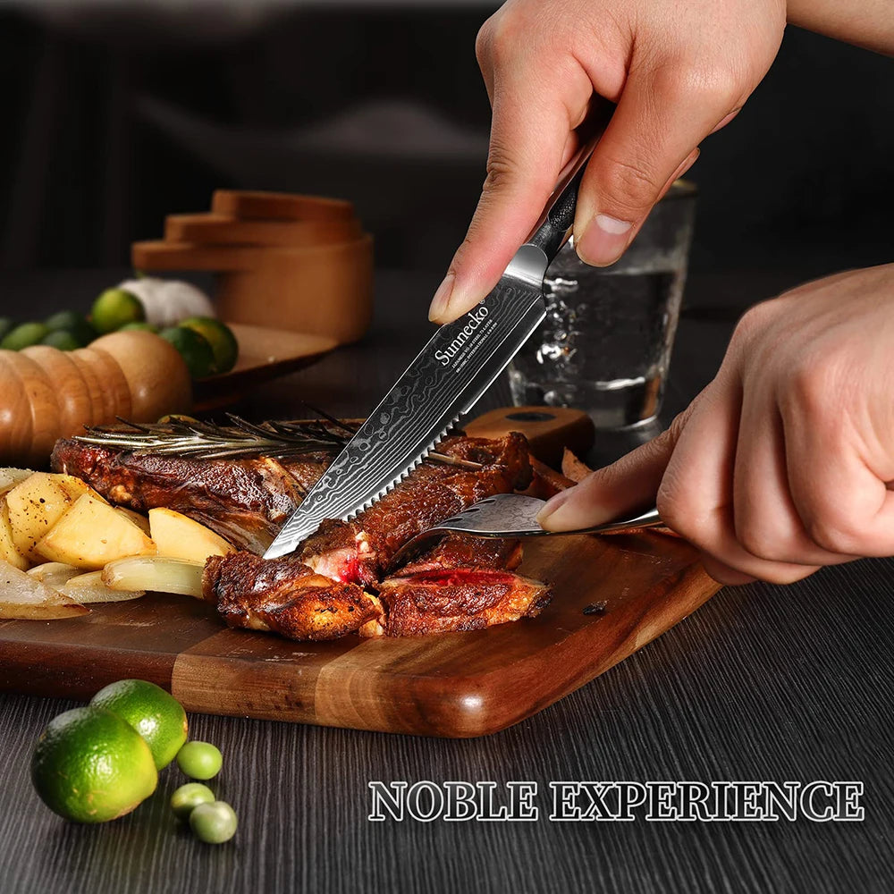 Sunnecko Damascus Steak Knives Set of 4 – VG10 G10 Handle Damascus Steak Knife Set Axl
