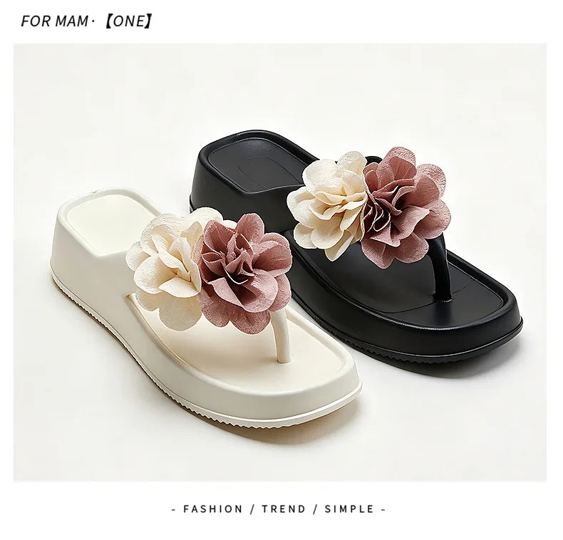 Women's Floral Platform Sandals – Thick Sole Beach Slides Platform Sandals Axl