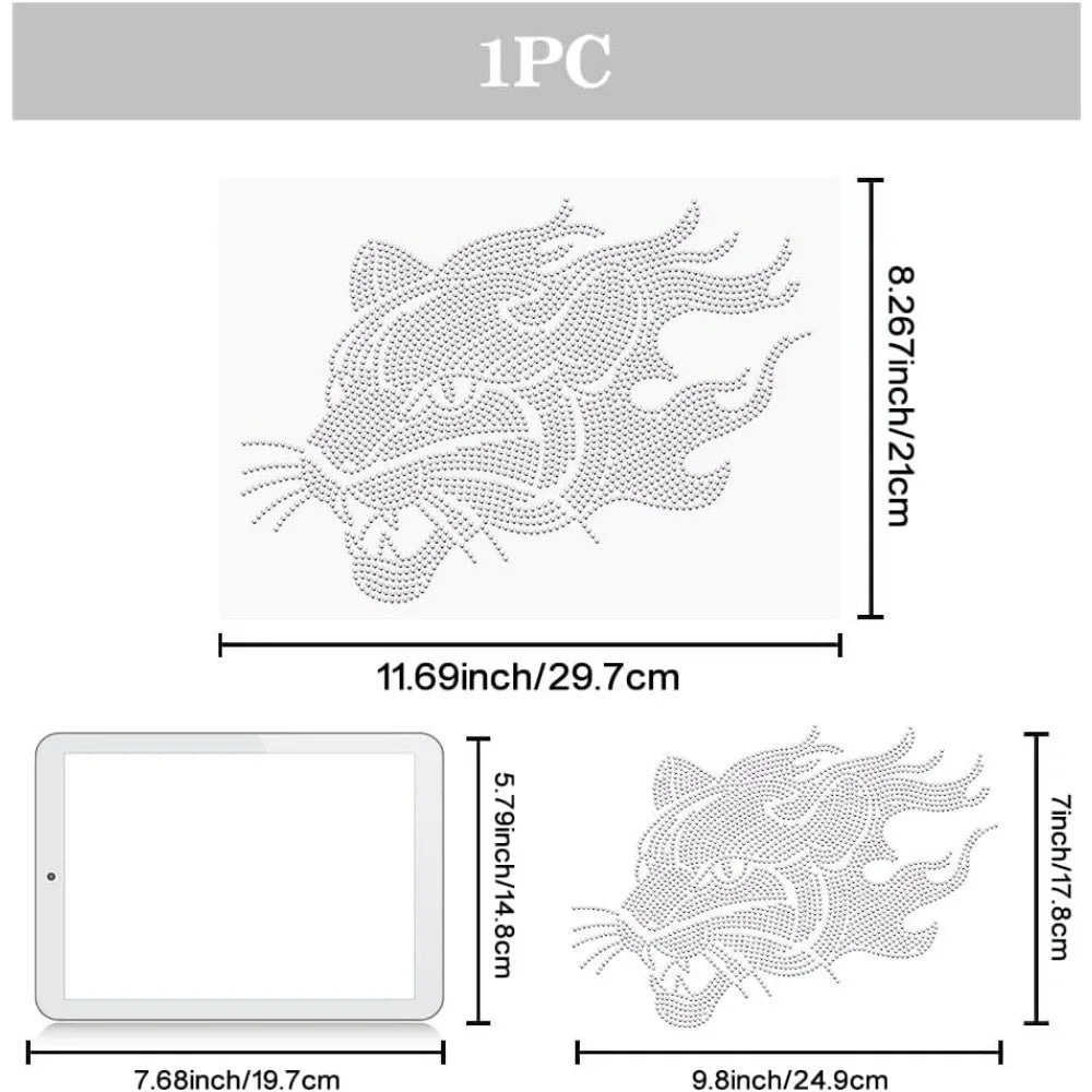 Leopard Head Rhinestone Iron-On Patch – 11.7x8.3" Bling Decal Iron-On Rhinestone Patch Axl