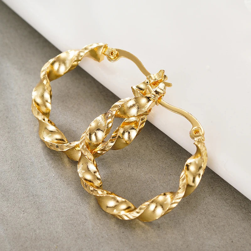 Huitan Twisty Geometric Hoop Earrings – Trendy Women's Jewelry Hoop Earrings Axl