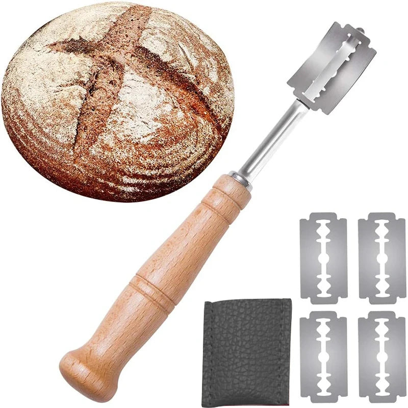 Bread Lame Wooden Handle & 5 Blades – Dough Scorer Tool Bread Lame Axl