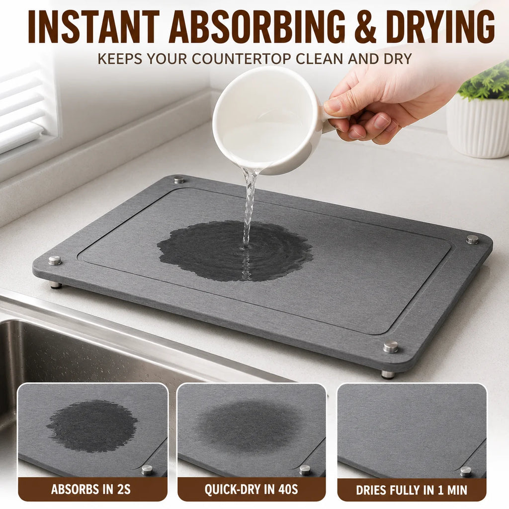 Elevated Diatomite Dish Drying Mat – Fast-Absorbing Stone Pad Dish Drying Mat Axl